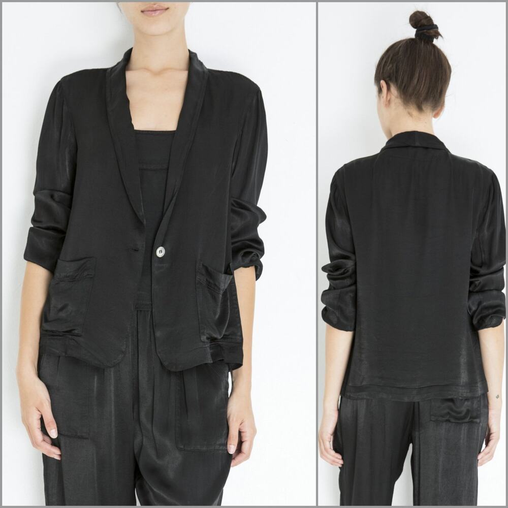 Raquel Allegra Shrunken Blazer in Black Satin size 1 / Small $475